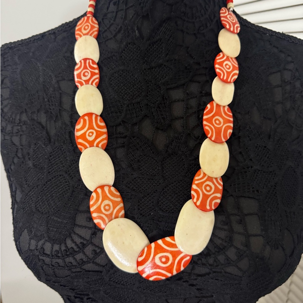 Orange & cream Bone Or Acrylic Necklace